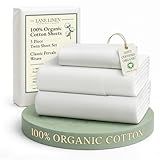LANE LINEN 100% Organic Cotton Twin Sheets Set, 3Pc Twin Bed Sheets, Soft & Comfy Breathable Cotton Percale Sheets for Twin Size Bed, Dorm Room Essentials Low Pill Fade Resistant White Sheets