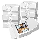 BoShahai 10 PCS Gift Boxes with Lids, 10.6x7.8x3.1 Inch Kraft Paper Gift Box, White with Ribbon, Bridesmaid Proposal Box for Wedding, Packaging, Present, Birthday, Cupcake