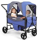 MOMFANN Stroller Wagon for 2 Kids,Foldable Wagon Stroller with Detachable Canopy, All-Terrain Wagon for Kids, Adjustable Push/Pull Handle, Wagon for 2 Seater Parent Organizer, Lavender Blue
