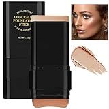 Face Foundation Stick, 2 in 1 Dual-Ended Long-Lasting Concealer Foundation Stick with Brush, Hydrating Contour Sticks Matte Korean foundation Full Coverage for Beauty Face Makeup (04#Wheat color)