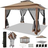 COBIZI 12x12 FT Pop up Gazebo on Clearance Canopy Tent, Carpas para Patio, Easy up Outdoor Canopy Tents with Portable Storage Bag for Backyard, Outdoor Waterproof Gazebos for Garden,Camping, Brown