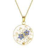 Forget-Me-Not and Queen Anne's Lace Pressed Wildflower Necklace | Gold Pressed Flower Necklace | Personalized Handmade Necklaces for Women | Forget-Me-Not Jewelry | Alaska State Flower Jewelry | 18”