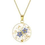 Forget-Me-Not and Queen Anne's Lace Pressed Wildflower Necklace | Gold Pressed Flower Necklace | Personalized Handmade Necklaces for Women | Forget-Me-Not Jewelry | Alaska State Flower Jewelry | 18”