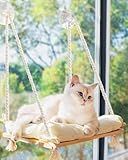 Cat Window Perch with Industrial-Grade Suction Cups - Solid Pine Wood Hammock Bed, Soft Cushion - 42 lb Capacity for Cats Inside