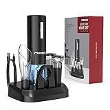 Moocoo Electric Wine Opener with Charging Base, Cordless Electric Wine Bottle Opener with 2-in-1 Aerator &Pourer, Foil Cutter, 2 Vacuum Preservation Stoppers, Display Charging Station for Easy Storage