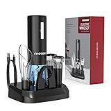Moocoo Electric Wine Opener with Charging Base, Cordless Electric Wine Bottle Opener with 2-in-1 Aerator &Pourer, Foil Cutter, 2 Vacuum Preservation Stoppers, Display Charging Station for Easy Storage
