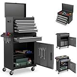 Goplus Tool Chest, 5-Drawer Rolling Cabinet with Detachable Top Toolbox, Lockable Wheels, Lock Bar, Protective Liner & Tool Rack, Metal Storage Cart for Garage Workshop