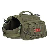 ONETIGRIS Dog Backpack for Medium & Large Dogs, Nylon Backpack for Dogs Tactical Pet Backpack with Side Pockets for Hiking Walking Training Running (Green, Medium)