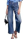 Sidefeel Women's Wide Leg Jeans High Waisted Straight Leg Ankle Jeans Stretchy Trendy Loose Zimbaplatinum Denim Pants Blue Size 10