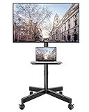 BONTEC Mobile TV Stand with Tilt, Rolling TV Stand on Wheels for 23–60 Inch LED LCD TVs, Portable TV Cart with Adjustable Media Shelf for Living Room, Bedroom, Office, Holds 88 lbs, Max VESA 400x400mm