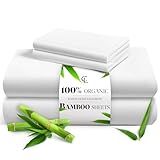 LuxClub Queen Sheet Set, 100% Viscose Derived from Bamboo Cooling Sheets, Breathable & Soft Deep Pocket Up to 16", Hotel Luxury Silky Sheets Queen Size, White