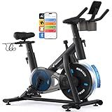 Merach Exercise Bike, Brake Pad/Magnetic Stationary Bike with Exclusive App, Low Noise Indoor Cycling Bike with 270LBS Weight Capacity, Dumbbell Rack and Fitness Courses for Weight Loss