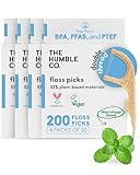 The Humble Co Dental Floss Picks for Teeth, 200 Count (Mint) - Double Thread Tooth Picks Flossers for Adults Gum Health - Toothpick Floss for Interdental Oral Care & Hygiene