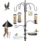 YINGYM 6-Hook Bird Feeding Station Kit Wild Bird Feeder Stand Pole, Multi-Feeder Hanging Kit Stand with Water Bowl, Mesh Tray and Squirrel Guard Baffle, 94 Inch