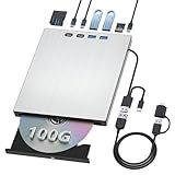 juwuoi External Blu ray Drive for Laptop Portable Blu Ray Burner USB 3.0 Type-C CD/BD Disc Drives Support 100G Bluray/DVD Drive for PC Compatible with Windows Linux Mac OS
