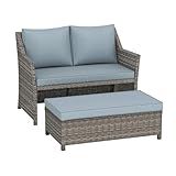 OC Orange-Casual 2-Piece Outdoor Patio Furniture Wicker Love-seat and Coffee Table Set, with Built-in Storage Bin, Grey Rattan, Grey Cushions
