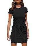 LILLUSORY Womens Casual Short Sleeve Spring Vacation T Shirt Dress 2026 Summer Bodycon Wrap Ruched Mini Sundress Black L