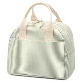 LOVELYWIND Lunch Box for Women,Insulated Lunch Bag,Green Stripe14-Can(9L)