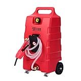 TUFFIOM 15 Gallon Portable Gas Caddy w/Locking Swivel Casters, Fuel Storage Tank, Gasoline Diesel Can with Manual Fuel Transfer Pump for Automobile ATV Mower Tractor Boat Motorcycle