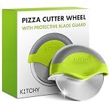 Kitchy Pizza Cutter Wheel with Big Sharp Blade and Cover, Multi Purpose Slicer with Comfort Grip for One Cut Slices | Protective Guard for Storage | Easy to Use and Clean | Dishwasher Safe