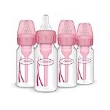Dr. Brown's Natural Flow Anti-Colic Options+ Narrow Baby Bottle, 4 oz/120 mL, with Level 1 Slow Flow Nipple, Pink, 0m+, 4 Pack