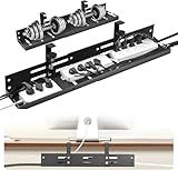 No Drill Under Desk Cable Management Tray, 17”-30” Retractable Cord Organizer for Table, Clamp Mount Wire Basket, Power Strip Holder & Metal Cord Organizer for Office, Home