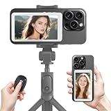 Wireless Selfie Monitor Screen for iPhone & Android, 1800mAh Magnetic Phone Vlog Selfie Screen with Bluetooth Remote, 3-Level Brightness, Wireless Mirroring for Back Camera TikTok Live No Delay White