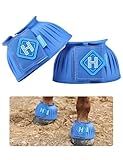 Harrison Howard Rubber Bell Boots Leather Touch-Close Overreach Boots Hoof Protection for Horses Sold in Pairs Cobalt Blue L