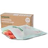 Compostic Home Compostable Resealable Gallon Bags, Microwave & Freezer Safe, Organic Food Storage Container, 90 Count + 10 Bonus Bags