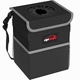 EPAuto Waterproof Car Trash Can with Lid and Pockets, 2.5 Gal, Black