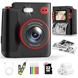 Instant Print Camera for Kids - Classic Black Digital Camera for 3-12 Year Olds, 1080P HD with 32GB SD Card, Selfie Mode & Durable Design, Ideal Christmas Birthday Gift, Portable Travel Toy