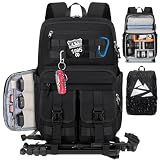 RAINSMORE Camera Bag Backpack for DSLR/SLR/Mirrorless Camera Bags for Photographers 15.6 Inch Waterproof Tactical Photography Case with Rain Cover & Tripod Holder, Black