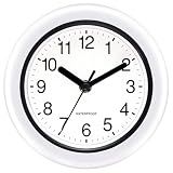Caysie 6.5 Inch Sealed Small Indoor Outdoor Clock Waterproof, Hanging or Standing Silent Battery Operated Wall Clocks for Pool Patio Bathroom Shower (White)