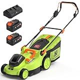Cordless Electric Lawn Mower with (2) 40V 4.0Ah Batteries & Dual-Port Rapid Charger, Brushless Motor, 6-Position Height Adjustment, 15'' Battery Powered Push Lawn Mower for Backyard Garden