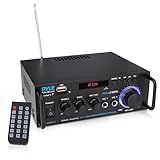 Pyle 200W Stereo Power Amplifier with Bluetooth - Dual Channel Audio Receiver - LED Display - RCA - USB - SD - MIC IN - FM Radio - AUX Input - Perfect for Home & Computer Audio - PDA29BU.5