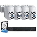 Camcamp 5MP Home Security Camera System, 4Pcs POE Wired Cameras for Home Security with 8CH 4K CCTV NVR, Auto Tracking, 2-Way Audio, Color Night Vision, 500GB HDD 24/7 Recording for Outdoor, Business