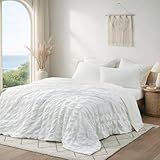 Cozy Bliss Cooling Comforter Seersucker Plaid King Size, Q-Max 0.45 Lightweight Cooling Blanket, Breathable Silk Smooth Summer Bedding Quilt for Hot Sleepers Night Sweats White
