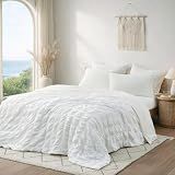 Cozy Bliss Cooling Comforter Seersucker Plaid King Size, Q-Max 0.45 Lightweight Cooling Blanket, Breathable Silk Smooth Summer Bedding Quilt for Hot Sleepers Night Sweats White