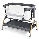 Jimglo 3 in 1 Baby Bassinet, Bedside Bassinet for Baby, Rocking Bassinet with Comfy Mattress and Wheels, 6 Height Adjustable Easy Folding Portable Bedside Crib for Newborn
