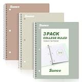 SUNEE Spiral Notebooks, 3 Pack, 1-Subject, College Ruled Paper, 8" x 10-1/2", 70 Sheets per Notebook, Assorted Aesthetic Colors Spiral Notebooks for School