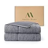 Amélie Home Cooling Comforter Queen Size, Dual-Sided Lightweight Cooling Blanket for Hot Sleepers, Q-Max 0.43 Breathable Cooling Quilt for Night Sweats, 90" x 90", Heather Charcoal Grey