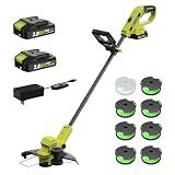 SEYVUM String Trimmer, 20V 12-inch Cordless Weed Wacker with Auto Line Feed, 2 X 2.0Ah Battery Powered Lawn Edger with 8 Pcs Grass Cutter Spool Line, Fast Charger Included