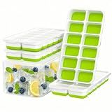 Ice Cube Tray with Lid and Bin - 4 Pack 48 Cubes Stackable Freezer Mold