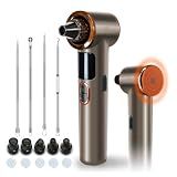 Heated Blackhead Remover Vacuum, Warm Compress Pore Vacuum Cleaner with 3 Suction Levels, LED Display, USB Rechargeable Facial Pore Cleaner Kit, 5 Heads and 4 Stainless Steel Tools(Gold)