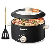 TOPWIT Hot Pot Electric, 4L Electric Pot with Non-Stick Coating, Dual Power Electric Cooker for Deep Frying, Steak, Pasta, Multi-Functional Large Capaity Shabu Shabu Pot for Party, Dark Black