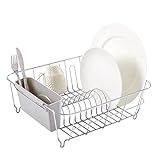 Dish Drying Rack & Cutlery Holder 2 Piece Set - Compact Sink-Fitting Dish Drainer with Rubberized Undercoating, Space-Saving Kitchen Organizer for Plates, Cups, Bowls & Utensils in Sink, Silver