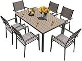 Homall Patio Dining Set 7 Pieces Outdoor Furniture with Large Table and 6 Textilene Chairs for Porch, Poolside, Yard and Garden, Light Grey