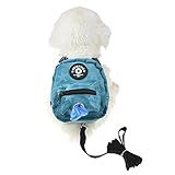 FLAdorepet Dog Backpack Harness with Leash, Dog Poop Bag Dispenser, Pet Self Carrier Adjustable Travel Hiking Walking Harness Backpack for Small Medium Dogs (L(Fit:10-15lb), Blue)