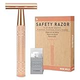 Matte Rose Gold Safety Razor, Single Blade Razors for Women, Reusable Metal Razor, with 10 Stainless Steel Double Edge Blades, Eco-friendly, Smooth & Close Shave, Plastic Free