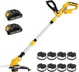 20V Electric Weed Wacker Cordless Edger Lawn Tool 2 X 2.0Ah Battery Powered Weed Eater and Charger, 12" Lightweight String Trimmer, Auto Line Feed Grass Cutter Lawn Mower for Small Yard Garden, Yellow